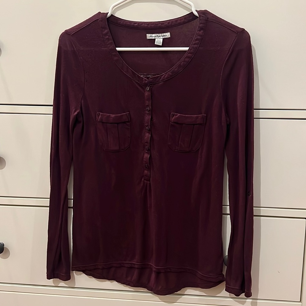 Business Casual long sleeve Burgendy top / blouse